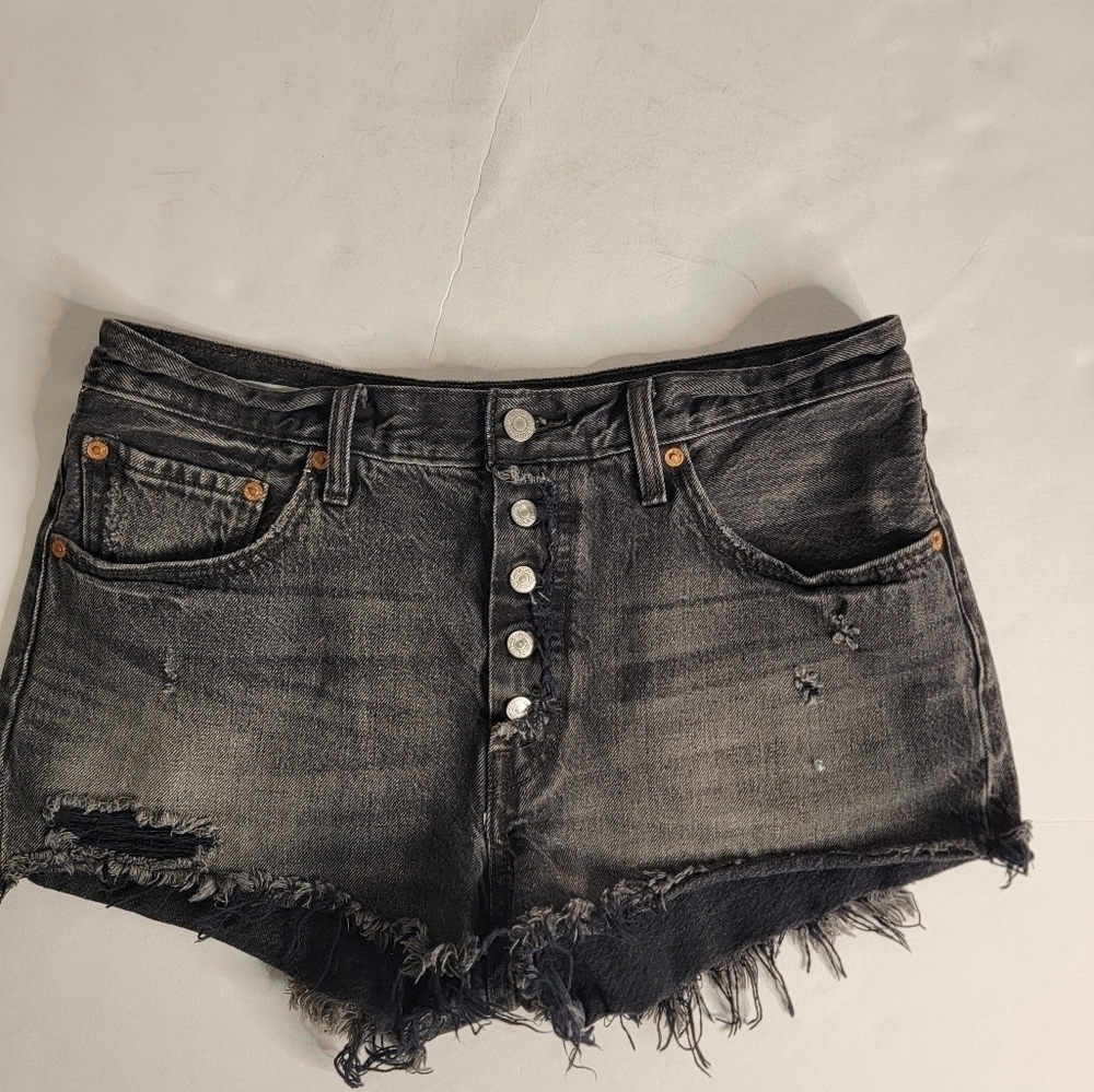 Levi's 501 Denim Shorts Sz 31 Exposed Button Fly Cut-off 100% Cotton Charcoal